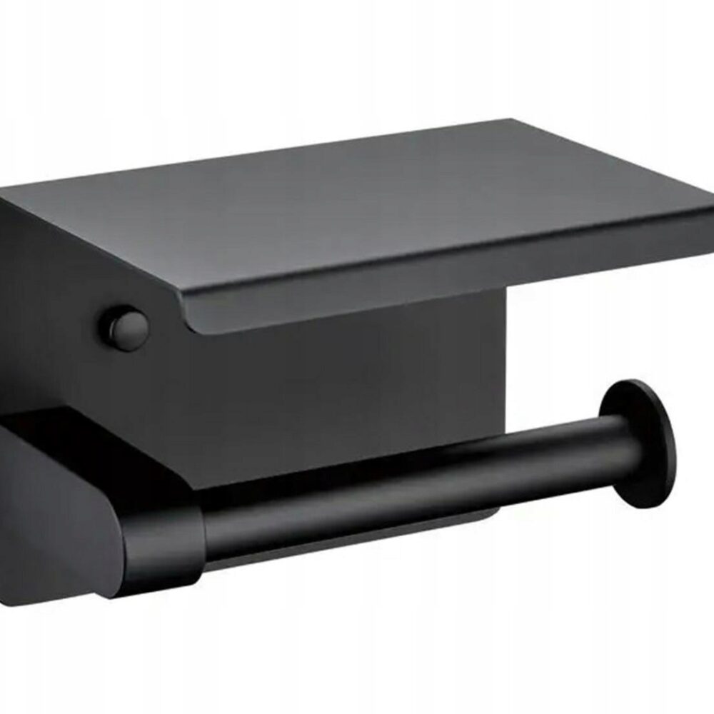 Uchwyt na Papier Toaletowy z Półką Metalowy Stal Nierdzewna
