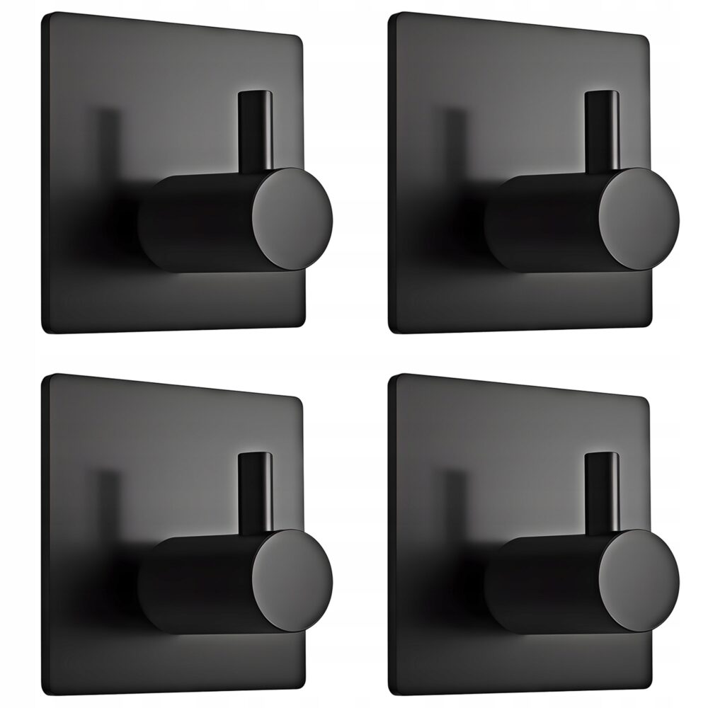 4X Wieszak Haczyk Samoprzylepny Stalowy na Ręcznik Czarny
