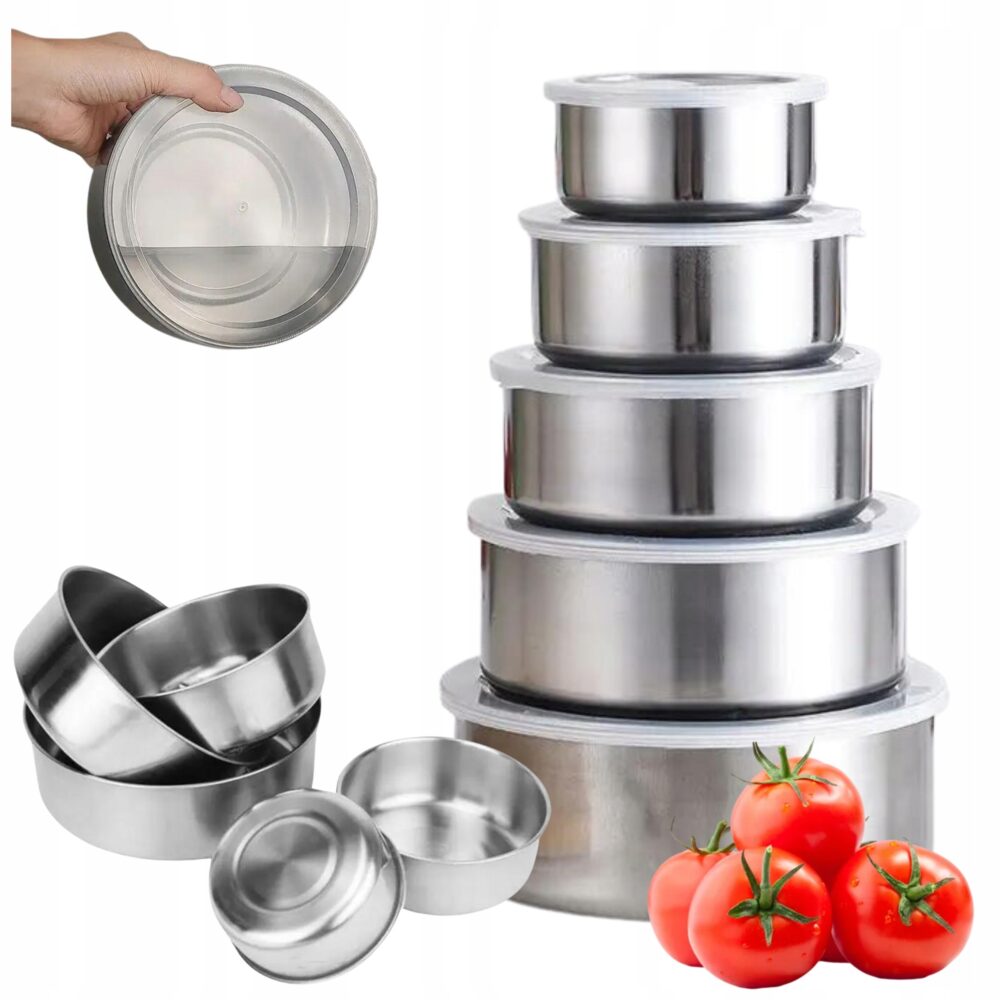 Zestaw 5 Misek ze Stali Nierdzewnej z Pokrywkami Miska Miski