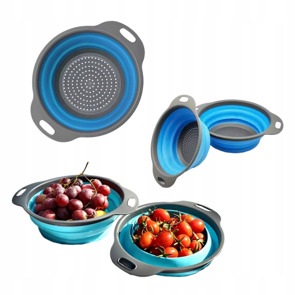 CEDZAK DURSZLAK SKŁADANY SILIKONOWY SITKO OCIEKACZ Z UCHWYTAMI 24X20