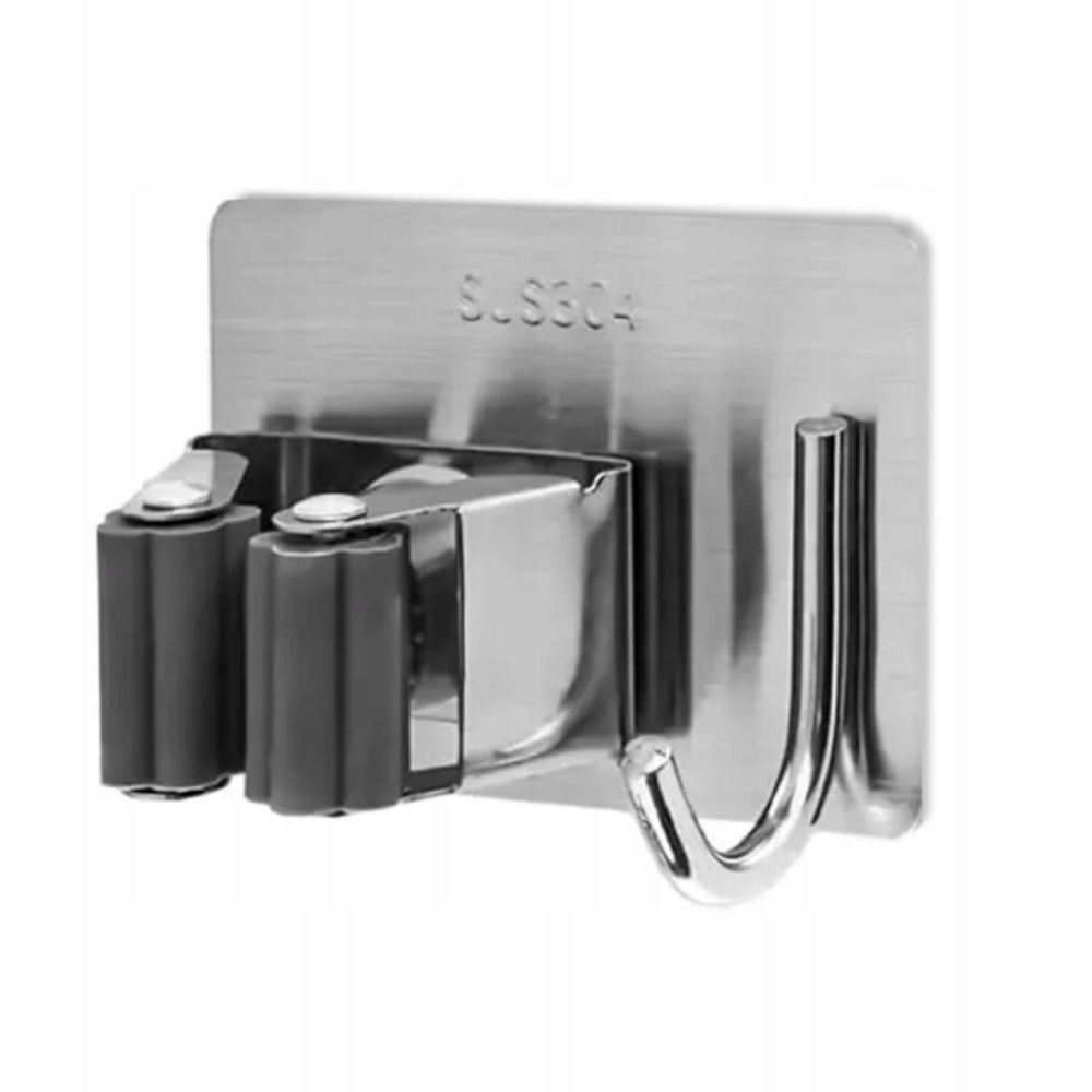 WIESZAK METALOWY SAMOPRZYLEPNY UCHWYT NA SZCZOTKĘ MOPA KIJA Z HACZYKIEM