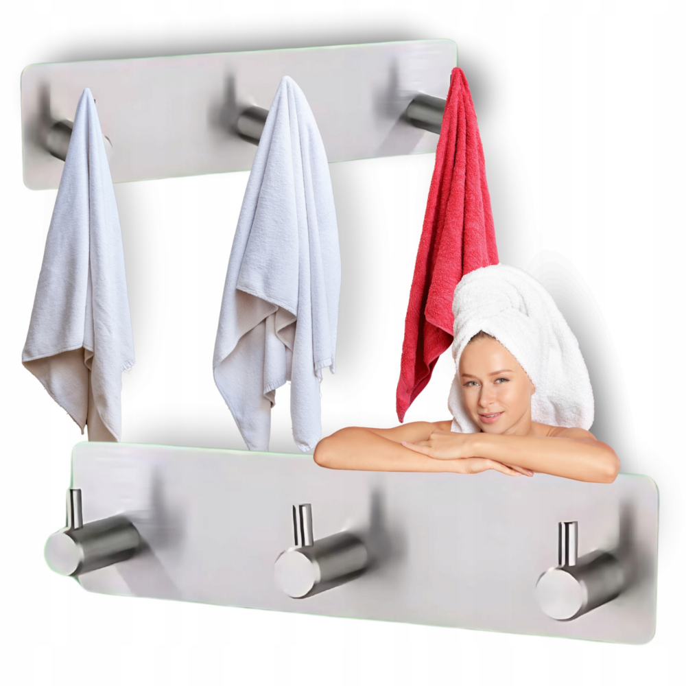 UCHWYT WIESZAK NA RĘCZNIK BEZ WIERCENIA PANEL SAMOPRZYLEPNY TAŚMA 3 HACZYKI