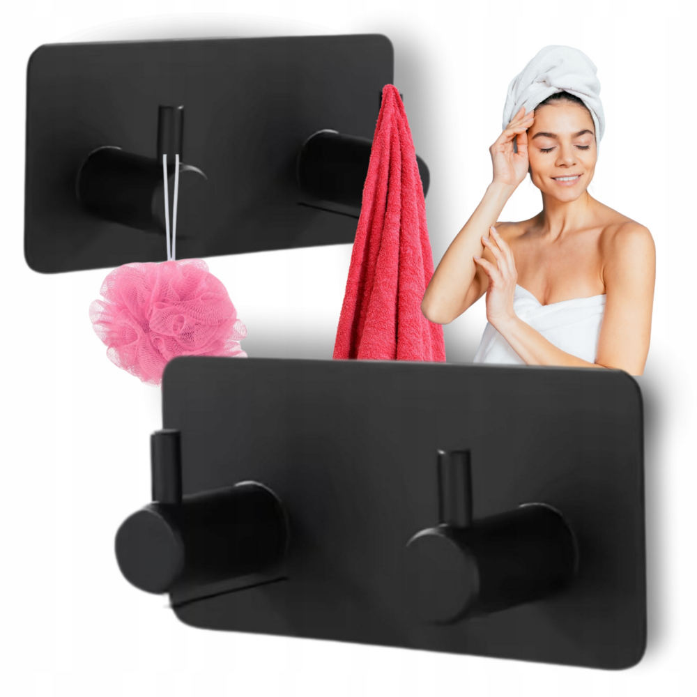 PANEL UCHWYT WIESZAK NA RĘCZNIK BEZ WIERCENIA SAMOPRZYLEPNY TAŚMA 2 HACZYKI