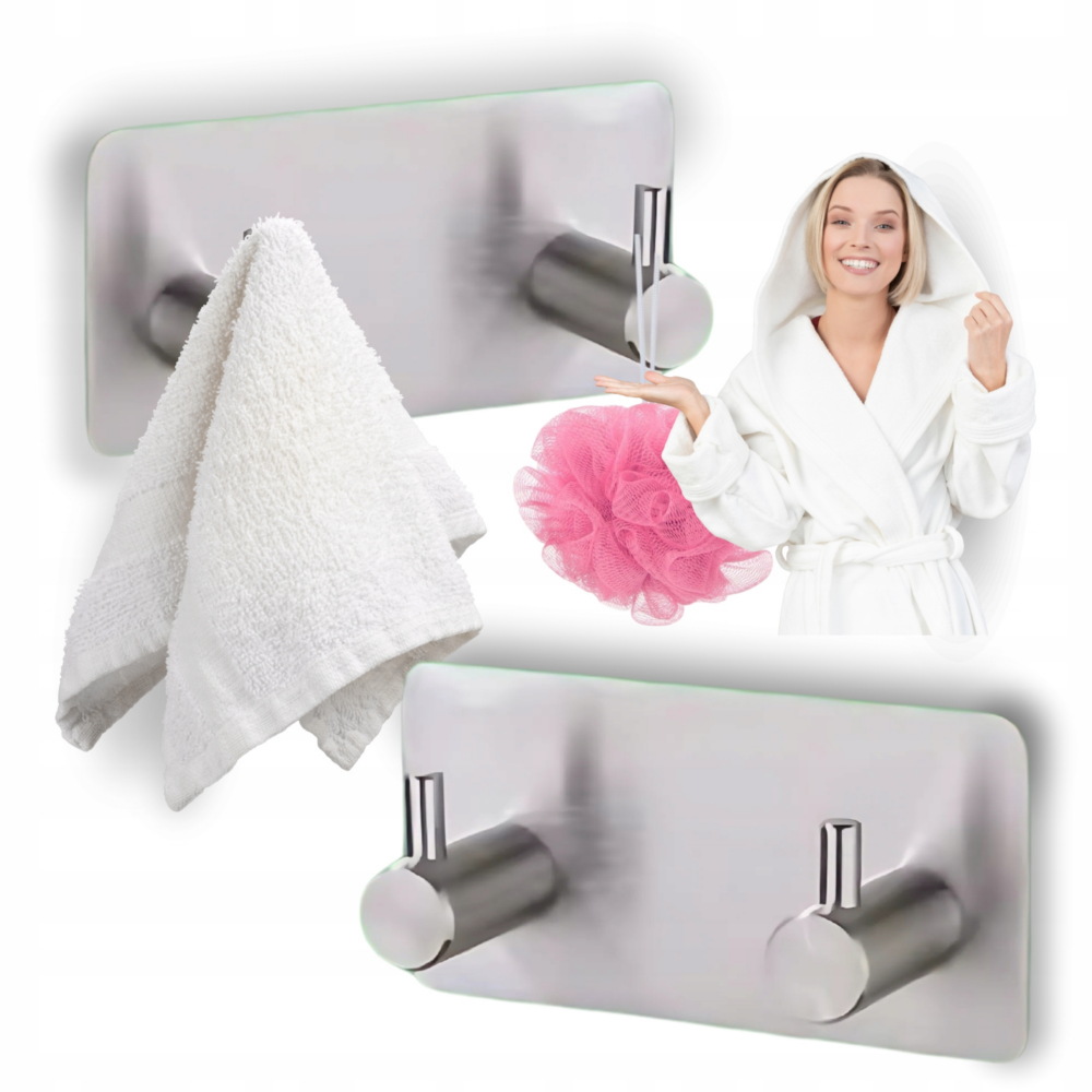 PANEL UCHWYT WIESZAK NA RĘCZNIK BEZ WIERCENIA SAMOPRZYLEPNY TAŚMA 2 HACZYKI