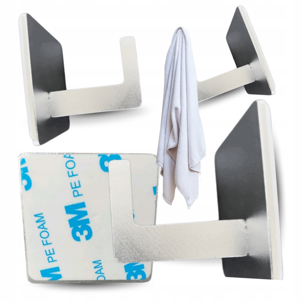 4X UCHWYT WIESZAK STALOWY NA RĘCZNIKI BEZ WIERCENIA SAMOPRZYLEPNY TAŚMA